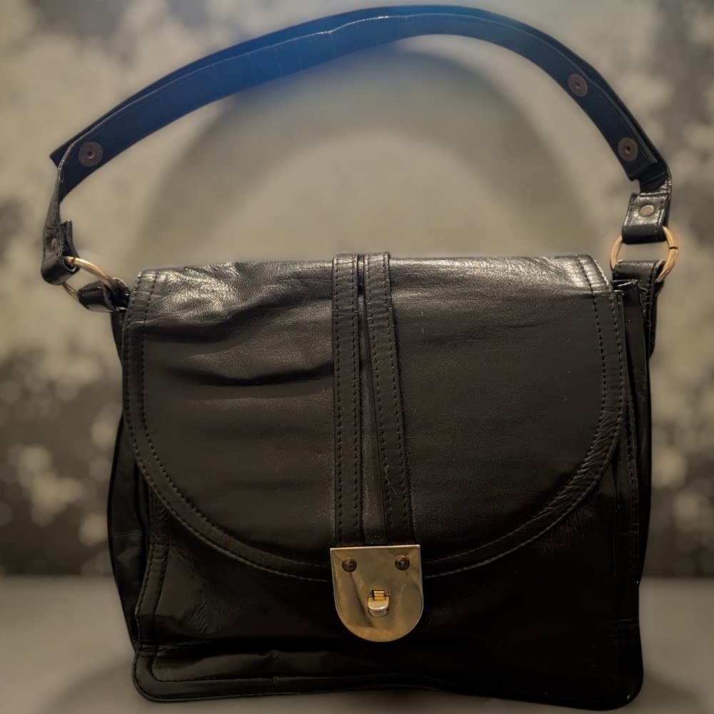 Vinyage 1950's  Dofan Made In France  Black Leather Shoulder Purse Medium